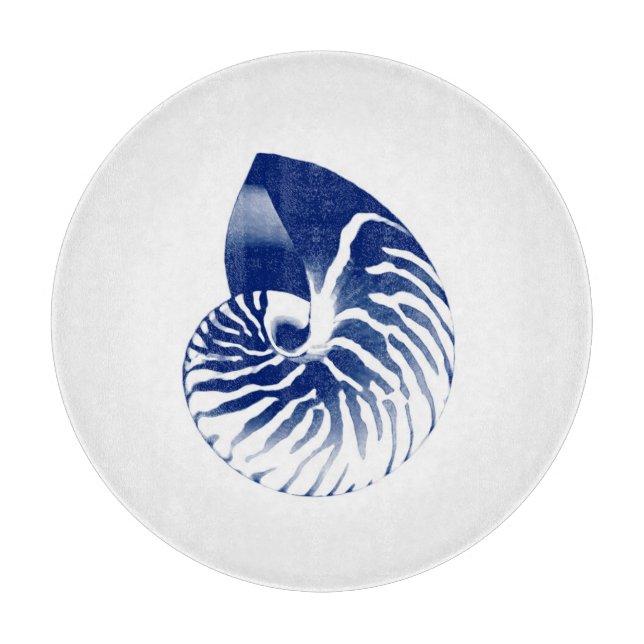 Nautilus shell - navy blue and white cutting board (Front)
