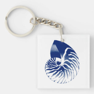Nautilus shell - navy blue and white keychain