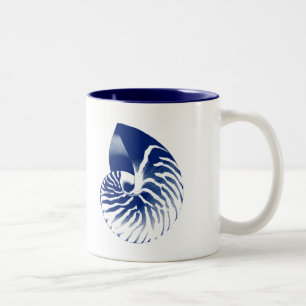 Nautilus shell - navy blue and white Two-Tone coffee mug