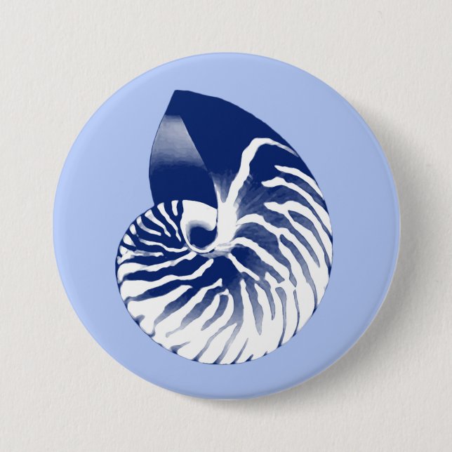 Nautilus shell - navy, white & light blue 3 inch round button (Front)