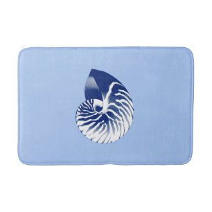 Nautilus shell - navy, white & light blue bath mat
