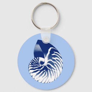 Nautilus shell - navy, white & light blue keychain
