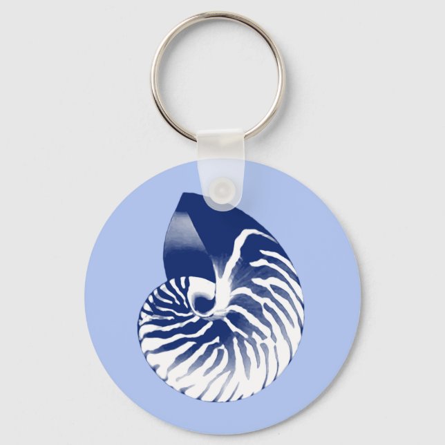 Nautilus shell - navy, white & light blue keychain (Front)