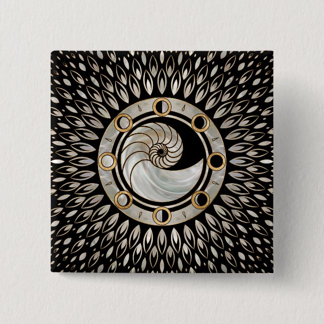 Nautilus Shell - Phases of the moon 2 Inch Square Button (Front)