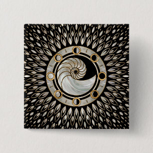 Nautilus Shell - Phases of the moon 2 Inch Square Button