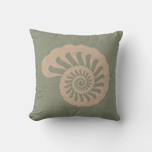 Nautilus Shell Seafoam Green Throw Pillow (Front)