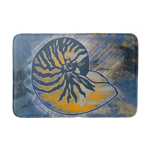 Nautilus, shell, spiral, illustration, navy blue bath mat