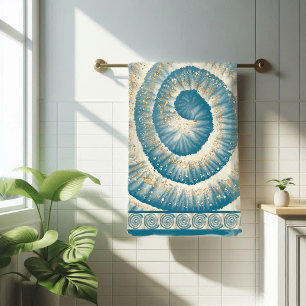 Nautilus Shell Spiral Shape Teal Bath Towel