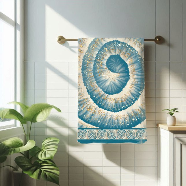 Nautilus Shell Spiral Shape Teal Bath Towel (Creator Uploaded)
