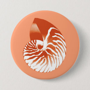 Nautilus shell - terracotta and white 3 inch round button