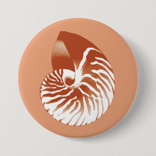 Nautilus shell - terracotta and white 3 inch round button (Front)