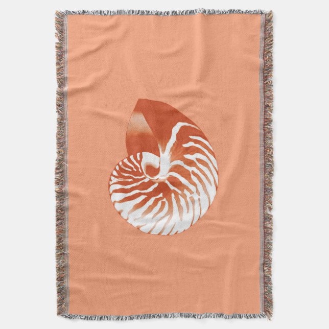 Nautilus shell - terracotta and white throw blanket (Front Vertical)