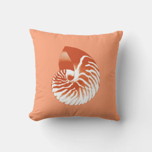 Nautilus shell - terracotta and white throw pillow