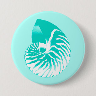 Nautilus shell - turquoise, aqua and white 3 inch round button
