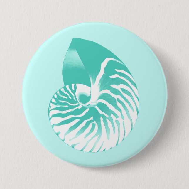 Nautilus shell - turquoise, aqua and white 3 inch round button (Front)