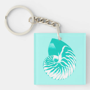 Nautilus shell - turquoise, aqua and white keychain