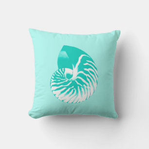 Nautilus shell - turquoise, aqua and white throw pillow