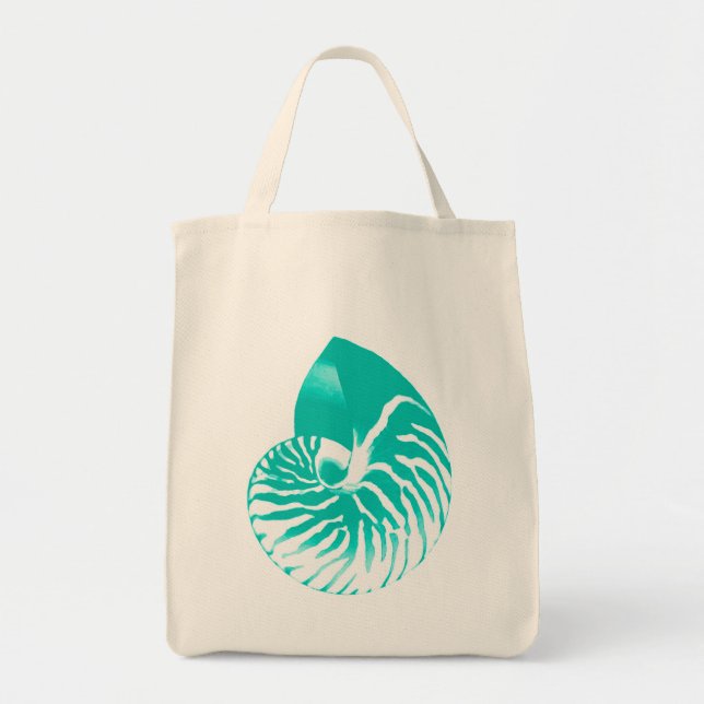 Nautilus shell - turquoise, aqua and white tote bag (Front)
