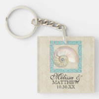 Nautilus Shell Watercolor Greek Key Damask Beach