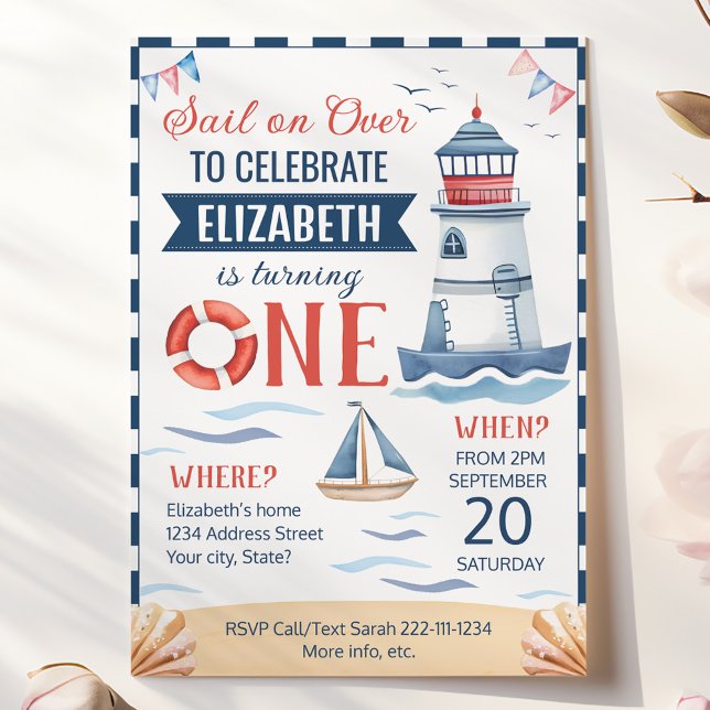 Nautique 1er anniversaire invitation (Créateur téléchargé)