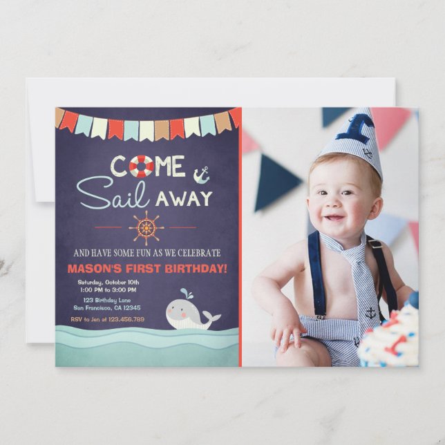 Nautique Anniversaire Invitation Venir Voilier Nau (Devant)