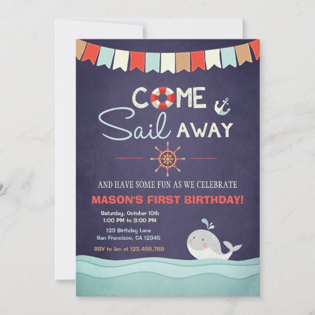 Nautique Anniversaire Invitation Venir Voilier Nau (Devant)