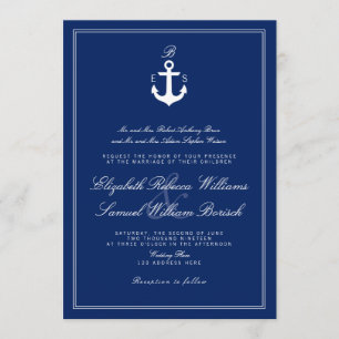 Nautique bleu marine Noir Mariage Invitation
