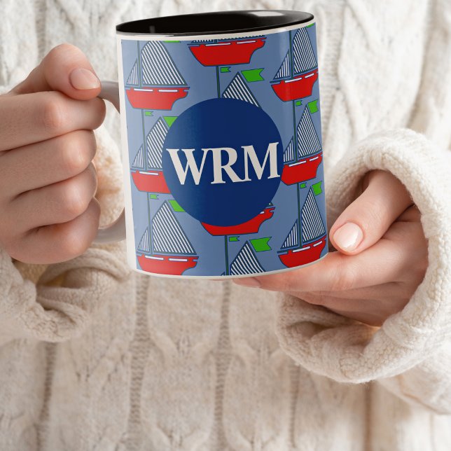 Nautique Customisé Monogram Coffee Mug Voilier (Créateur téléchargé)