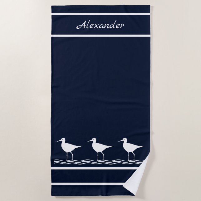 Nautique Marine Bleu Bécasseau Oiseaux Serviette d (Devant)
