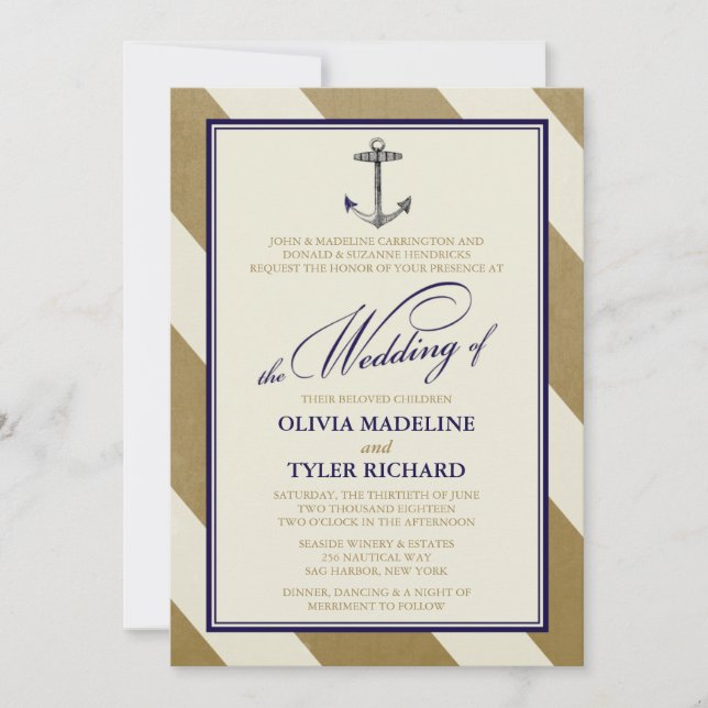 Nautique Marine & Gold Wedding Invitations (Devant)