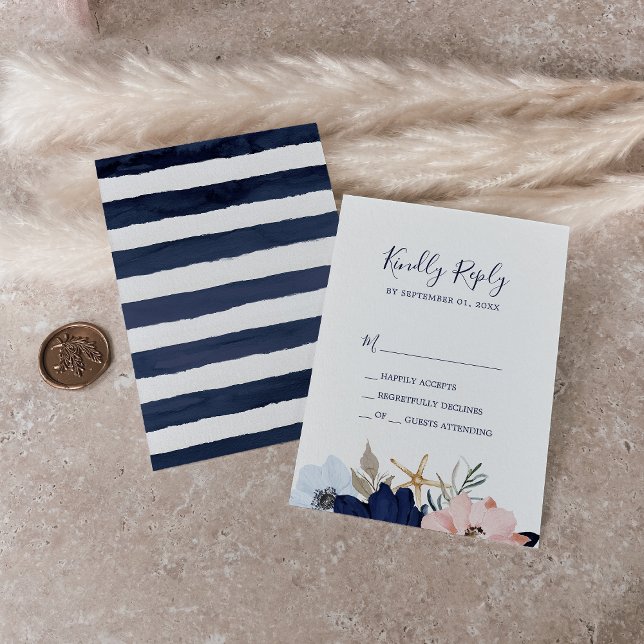 Nautique moderne | Carte Floral Simple RSVP (Créateur téléchargé)