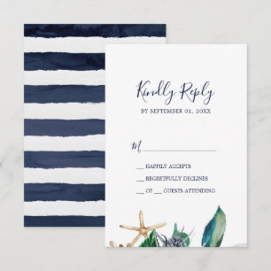 Nautique moderne   Carte RSVP verte et rayures