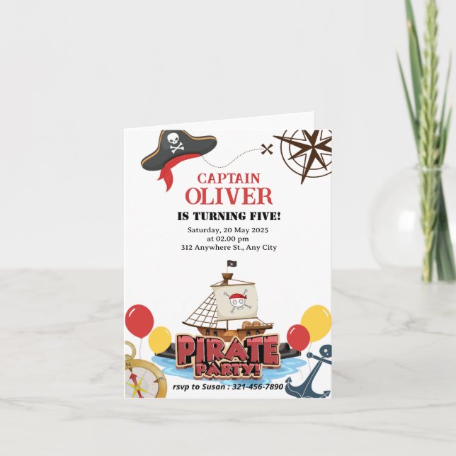 Nautique Pirate Sea Ship Anniversaire Carte pliée (Devant)