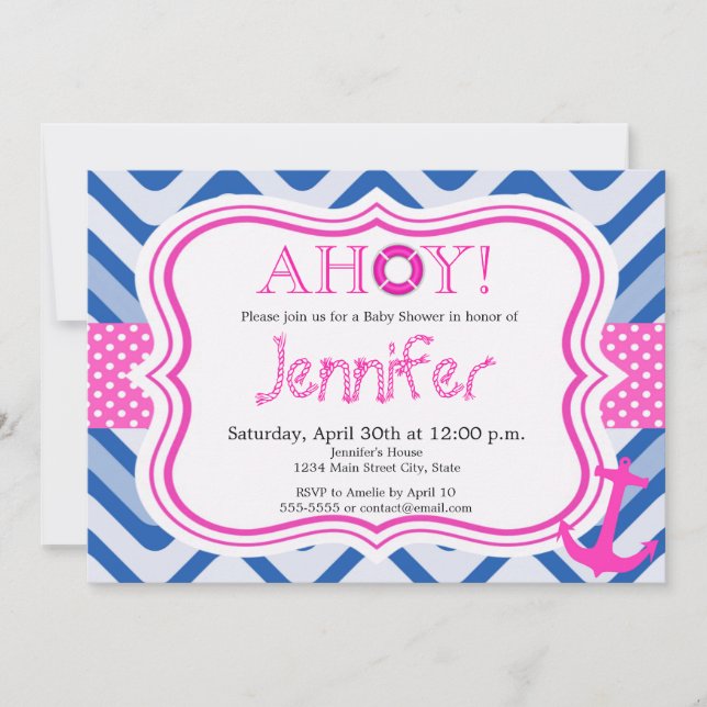 Nautique plage fille baby shower invitation (Devant)