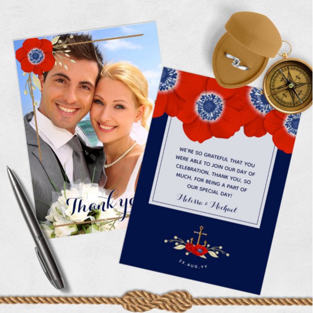 Nautique Rouge Bleu Bleu Anémones 📸 Merci photo (Créateur téléchargé)