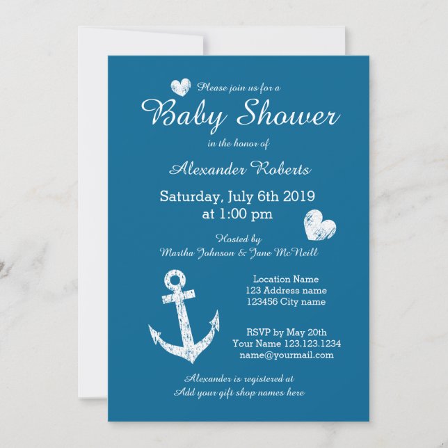 Nautique thème invitation bébé douche avec ancre (Devant)
