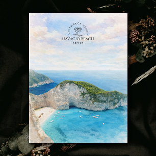 Navagio Beach, Shipwreck Beach, Greece, Watercolor Postcard