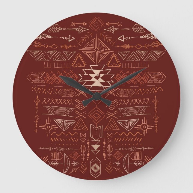 Navajo Aztec: Ethnic Doodle Pattern. Large Clock (Front)