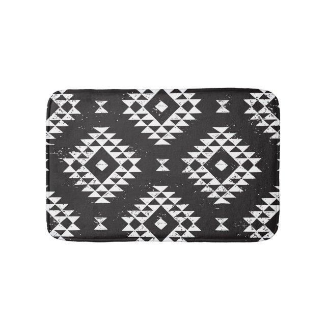 Navajo Geometric: Black White Tribal. Bath Mat (Front)