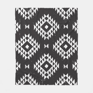 Navajo Geometric: Black White Tribal. Fleece Blanket