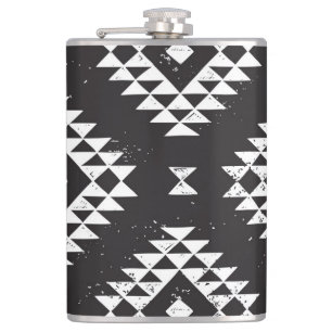 Navajo Geometric: Black White Tribal. Hip Flask