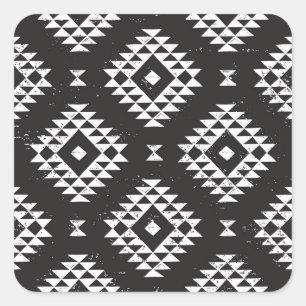 Navajo Geometric: Black White Tribal. Square Sticker