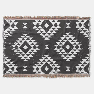 Navajo Geometric: Black White Tribal. Throw Blanket