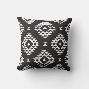 Navajo Geometric: Black White Tribal. Throw Pillow