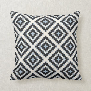 Navajo Geometric in Blue Black Cream Throw Pillow