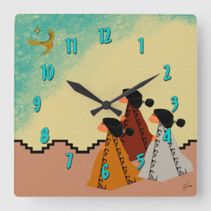 Navajo Girls Square Wall Clock