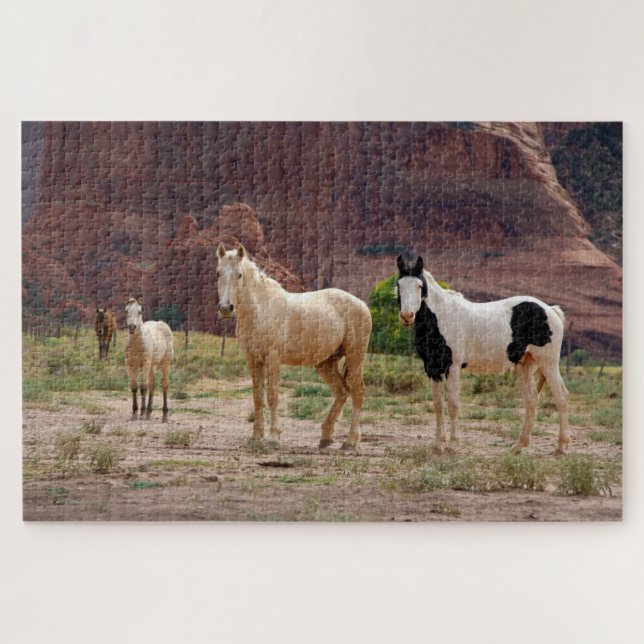 Navajo Horses Run Free on the Canyon Floor Jigsaw Puzzle (Horizontal)