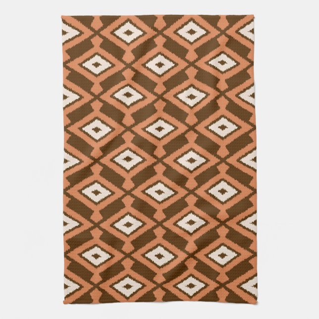 Navajo Ikat Pattern, Brown, Rust and Cream Kitchen Towel (Vertical)