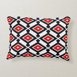 Navajo Ikat Pattern - Dark Red, Black and White Decorative Pillow