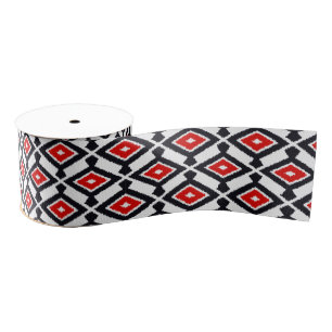 Navajo Ikat Pattern - Dark Red, Black and White Grosgrain Ribbon